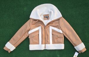 DKNY Jeans Mixed Media Faux Leather & Faux Shearling Jacket Womens Sz Medium New